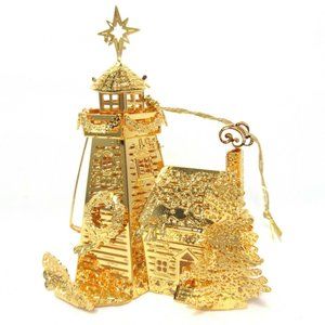 2008 Holiday Lighthouse Danbury Mint Christmas Ornament 23k Gold Plated